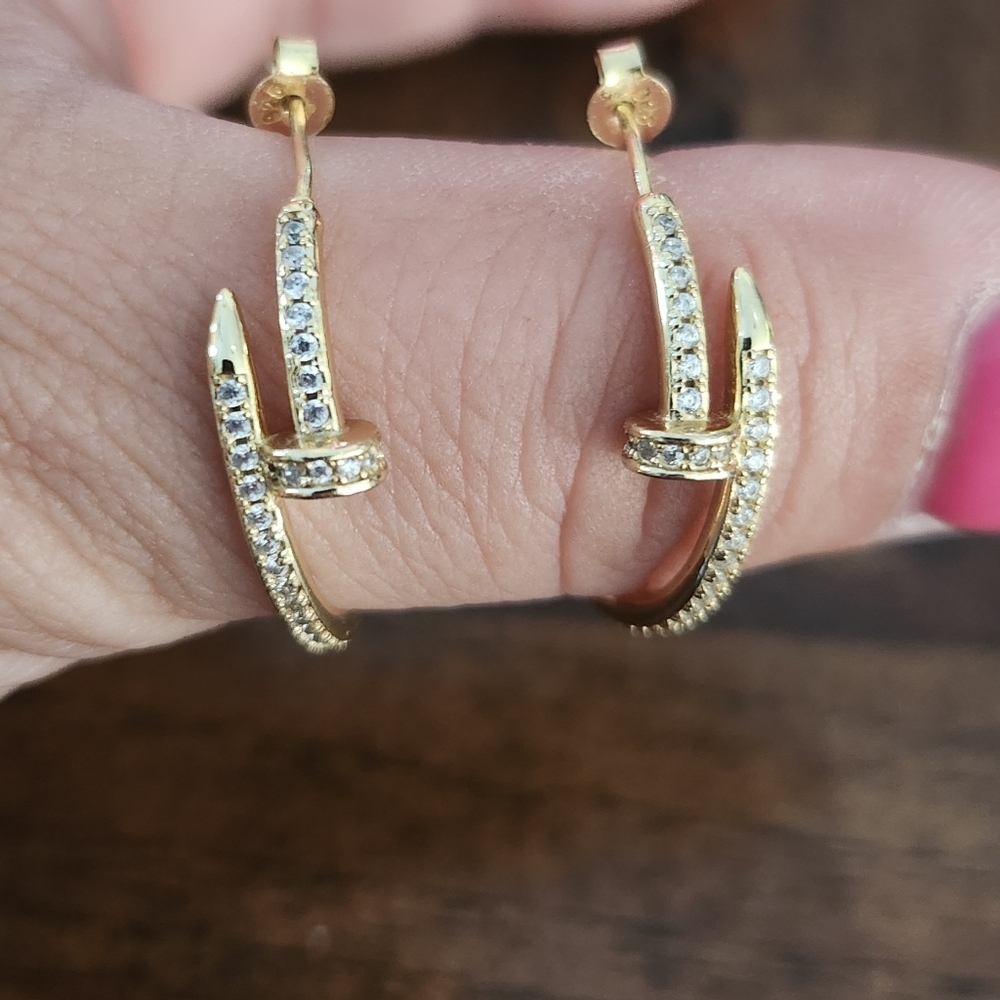 925 sterling silver gold plated nail earrings